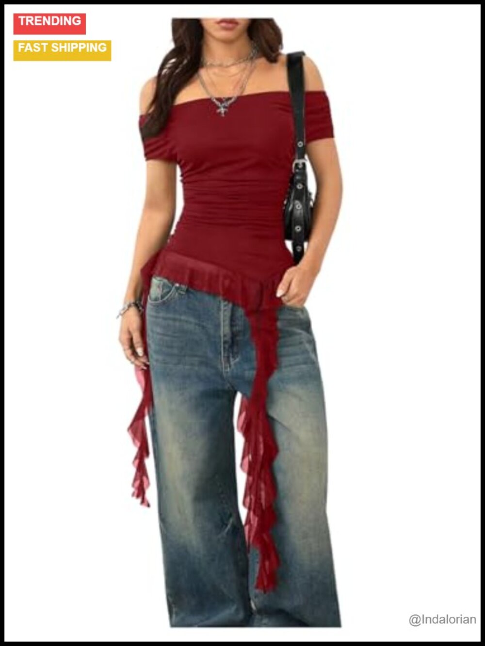 Off Shoulder Asymmetrical Mesh Top Y2K Ruched Ruffle Slim Fit Going Out